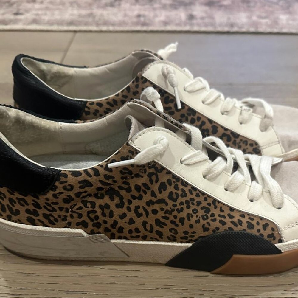 Dolce Vita Zina Sneakers Tan Black cheetah Dusted Leather Suede Size 8